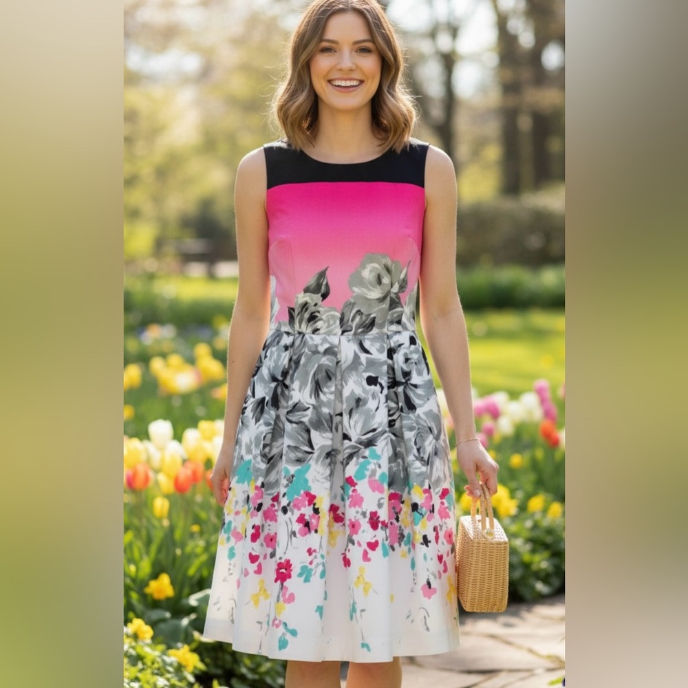 JUST TAYLOR Dress Womens Sz 8P Black Pink Sleeveless